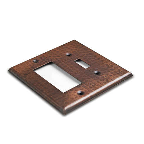 Hand Hammered Combo Toggle / Rocker Light Switch Wall Plate - Pure Copper